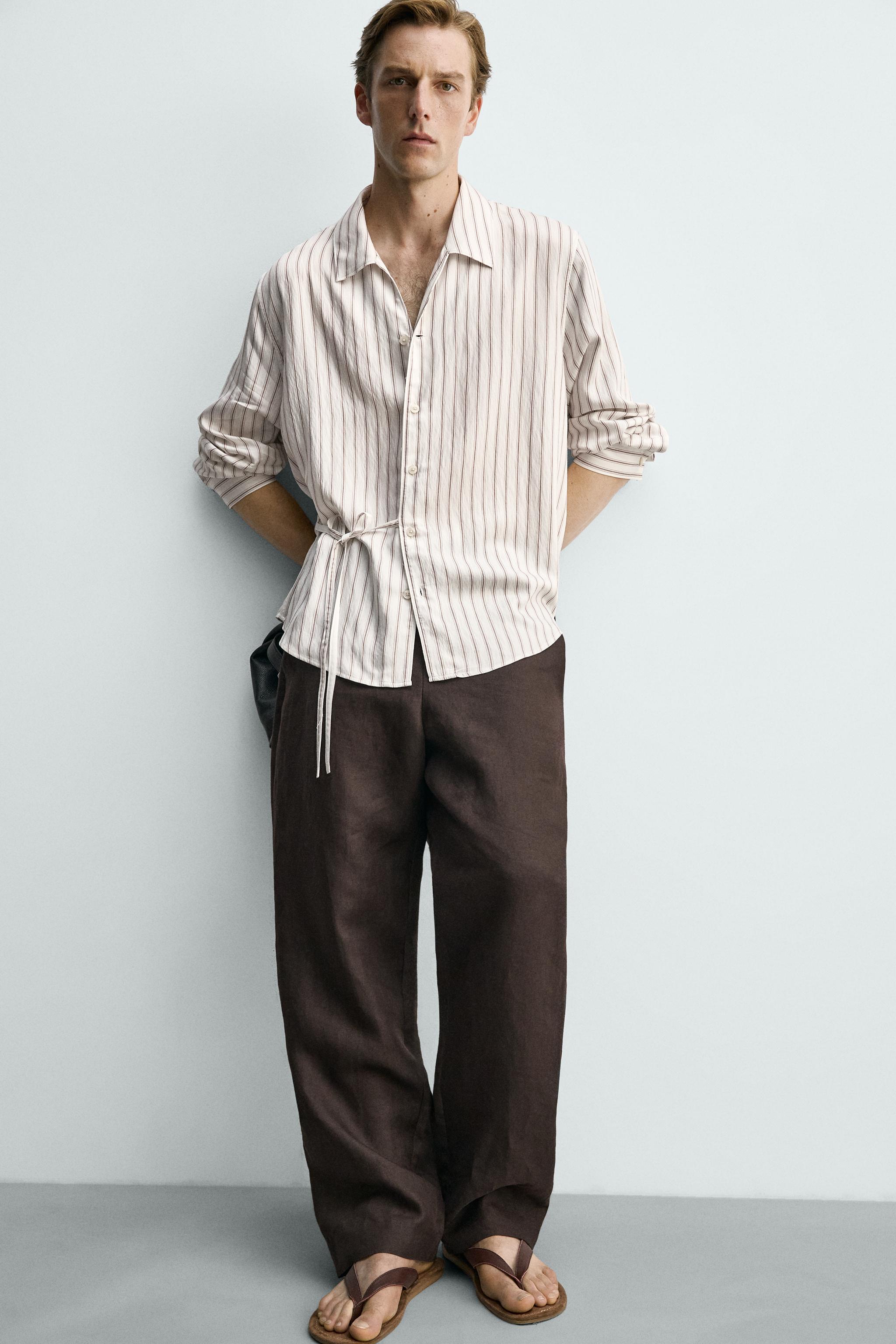 FLOWY STRIPED TIE SHIRT